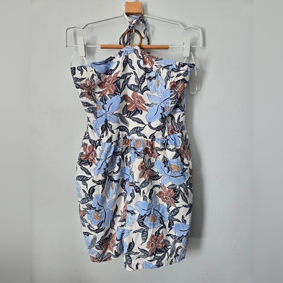 Old Navy Pants - OLD NAVY Floral Halter Neck Blue Brown And White Linen Blend Romper